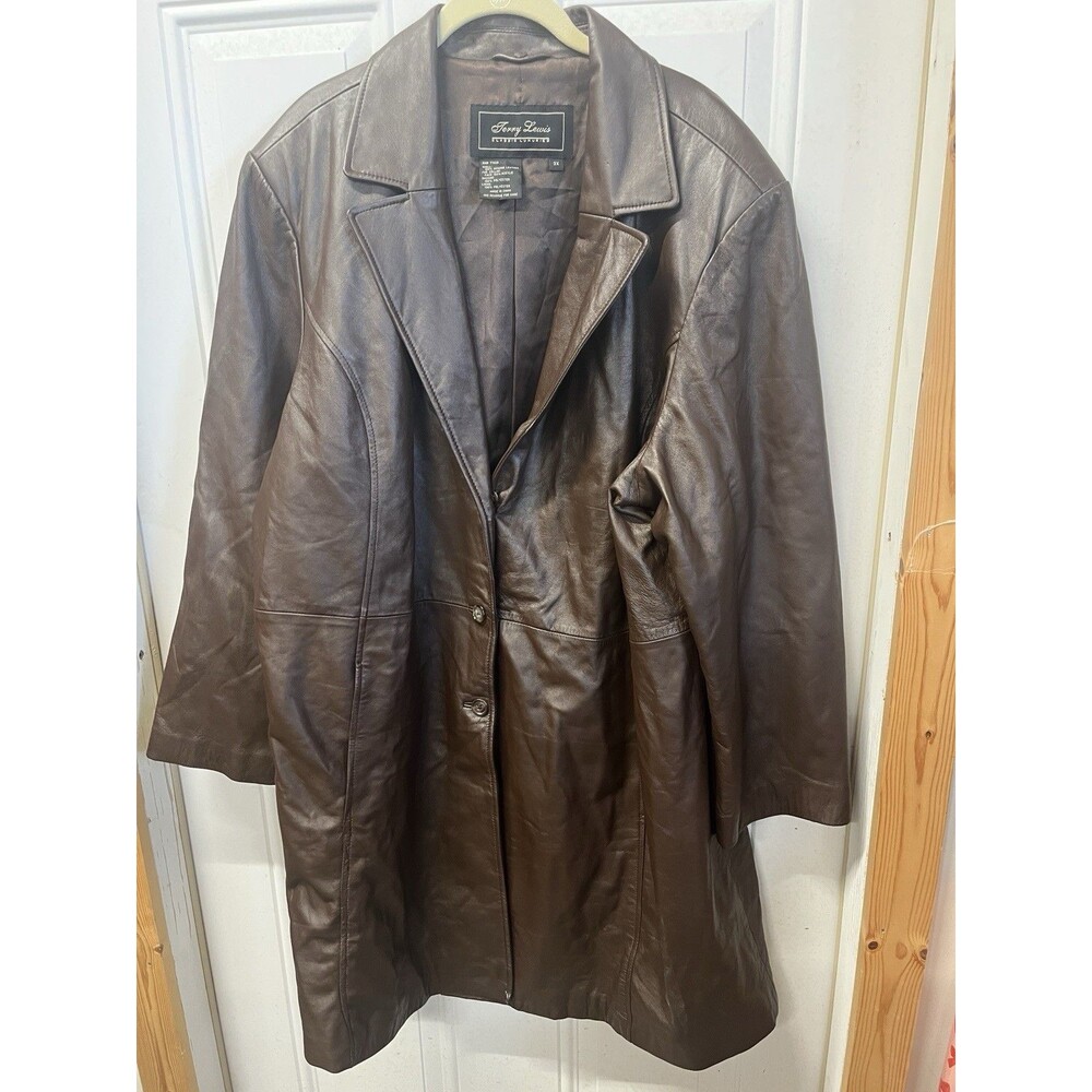 Terry Lewis Leather Trench Coat Chocolate Brown Women’s 3x Excellent Mid Length